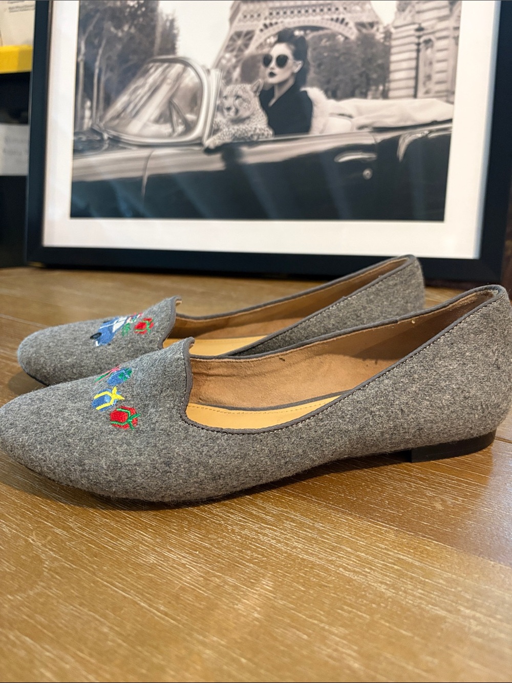 Talbots Gray Wool Embroidered Gift & Car Flats - Picture 3 of 6